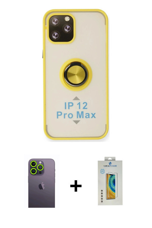 ieg™ iPhone 12 Pro Max Kılıf Yörünge Çizgi - Siyah Polymer Nano Ekran Koruyucu + Yeşil Neon Fosforlu