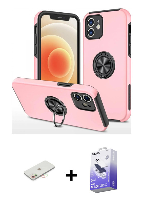 ieg™ iPhone 12 Kılıf Odak Form Prime - Siyah Bilvis 5in1 5D Magic Hayalet Cam Ekran Koruyucu + Yeşil