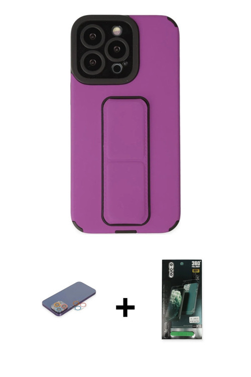 ieg™ iPhone 13 Pro Kılıf Çekirdek Yansıma - Şeffaf 360 Full Body Arka Koruyucu + Pembe Renkli Kamera