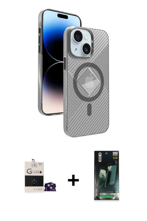 ieg™ iPhone 15 Kılıf Nova Modern Prime - Siyah 360 Mat Full Body Arka Koruyucu + Sierra Blue Bilvis