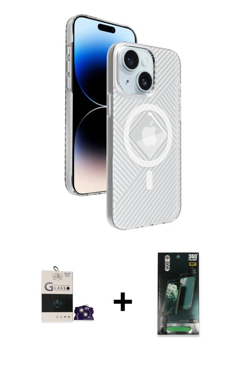 ieg™ iPhone 15 Kılıf Nova Modern Prime - Siyah 360 Mat Full Body Arka Koruyucu + Sierra Blue Bilvis
