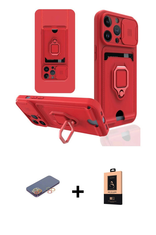 ieg™ iPhone 13 Pro Max Kılıf Vadi Form Prime - Şeffaf Maxco Cam Ekran Koruyucu + Turuncu Renkli Kame