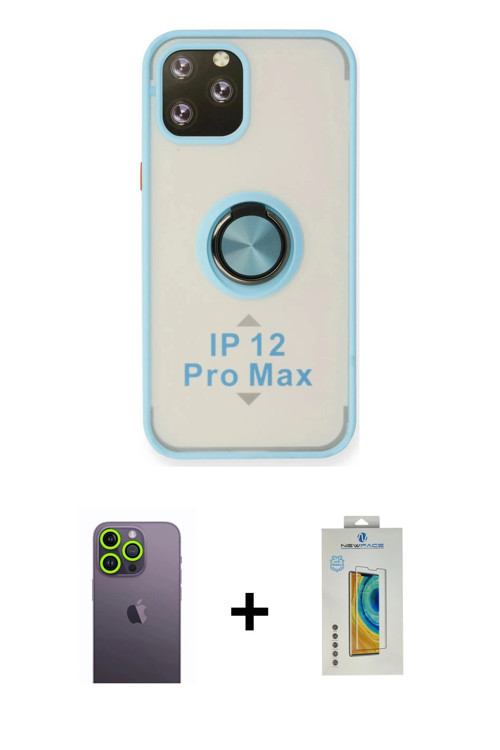 ieg™ iPhone 12 Pro Max Kılıf Yörünge Çizgi - Siyah Polymer Nano Ekran Koruyucu + Yeşil Neon Fosforlu