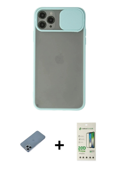 ieg™ iPhone 11 Pro Kılıf Vadi Çizgi - Siyah 20D Premium Cam Ekran Koruyucu + Sierra Blue Shine Kamer
