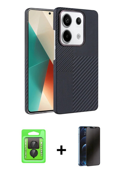ieg™ Redmi Note 13 Pro 4G Kılıf Doruk Serisi - Siyah 3D Antistatik Hayalet Cam Ekran Koruyucu + Siya