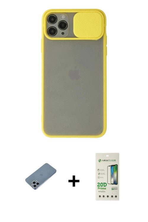 ieg™ iPhone 11 Pro Kılıf Vadi Çizgi - Siyah 20D Premium Cam Ekran Koruyucu + Sierra Blue Shine Kamer