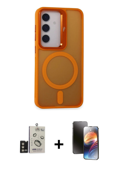 ieg™ Galaxy S24 Kılıf Akış Form - Siyah 3D Antistatik Mat Seramik Nano Ekran Koruyucu + Gold Bilvis