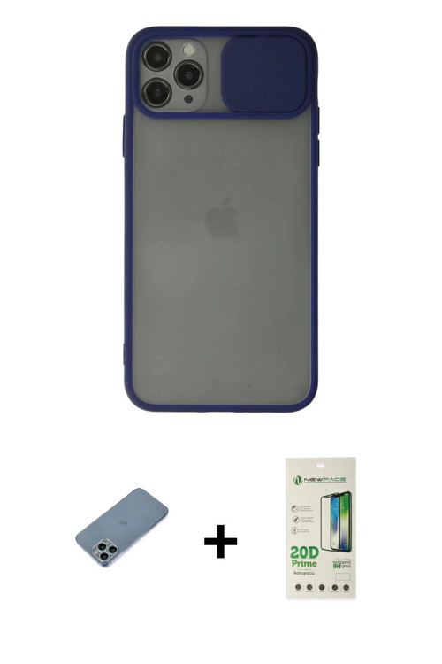 ieg™ iPhone 11 Pro Kılıf Vadi Çizgi - Siyah 20D Premium Cam Ekran Koruyucu + Sierra Blue Shine Kamer