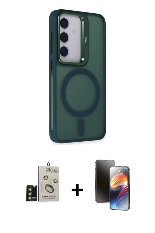 ieg™ Galaxy S24 Kılıf Akış Form - Siyah 3D Antistatik Mat Seramik Nano Ekran Koruyucu + Gold Bilvis