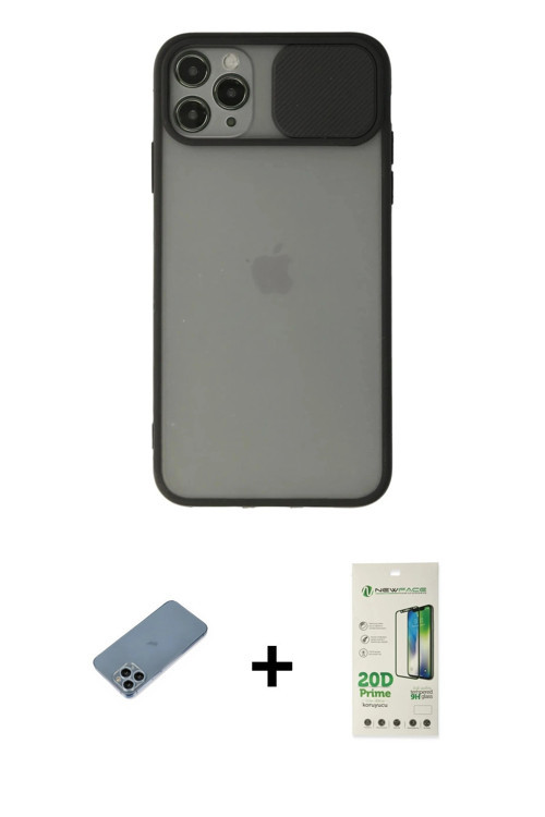 ieg™ iPhone 11 Pro Kılıf Vadi Çizgi - Siyah 20D Premium Cam Ekran Koruyucu + Sierra Blue Shine Kamer