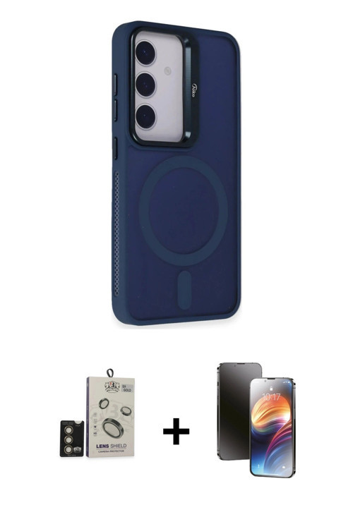 ieg™ Galaxy S24 Kılıf Akış Form - Siyah 3D Antistatik Mat Seramik Nano Ekran Koruyucu + Gold Bilvis