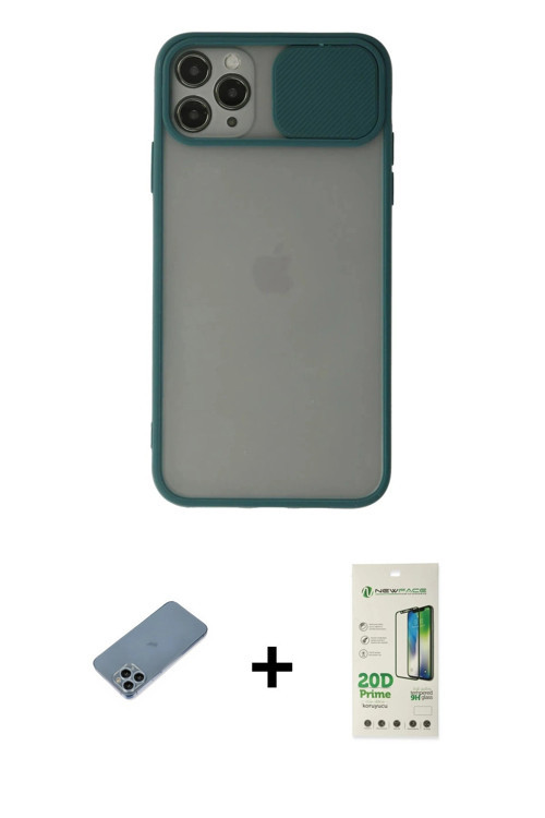 ieg™ iPhone 11 Pro Kılıf Vadi Çizgi - Siyah 20D Premium Cam Ekran Koruyucu + Sierra Blue Shine Kamer
