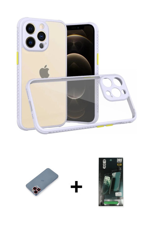ieg™ iPhone 13 Pro Kılıf Nova Asil Özel Seri - Şeffaf 360 Full Body Arka Koruyucu + Kırmızı Metal Ka