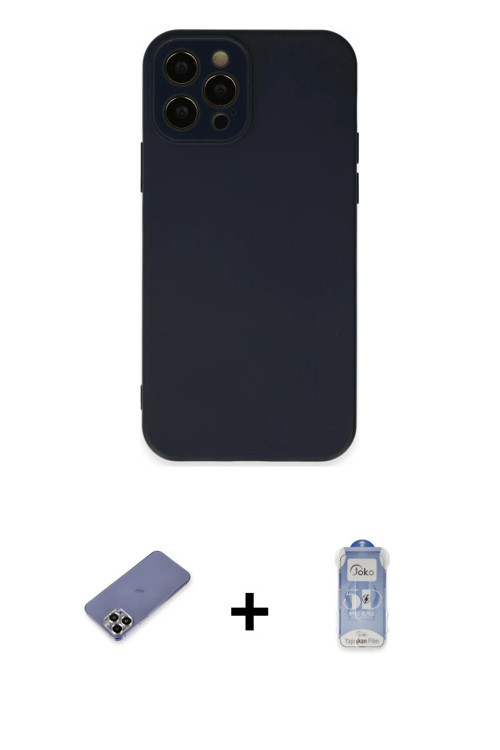 ieg™ iPhone 12 Pro Max Kılıf Çekirdek Modern Serisi - Siyah Joko Magic 5D Cam + Gold Metal Kamera Le