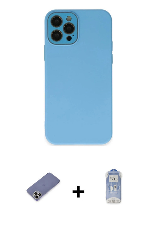 ieg™ iPhone 12 Pro Max Kılıf Çekirdek Modern Serisi - Siyah Joko Magic 5D Cam + Gold Metal Kamera Le