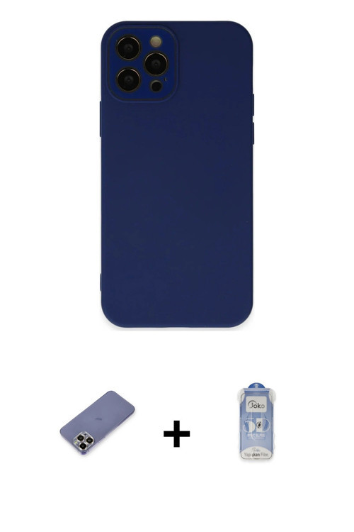ieg™ iPhone 12 Pro Max Kılıf Çekirdek Modern Serisi - Siyah Joko Magic 5D Cam + Gold Metal Kamera Le