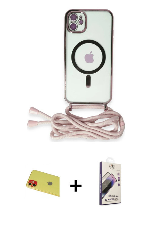 ieg™ iPhone 11 Kılıf Eksen Özel Seri - Siyah Bilvis 3D Mat Cam Ekran Koruyucu + Kırmızı Rainbow Kame