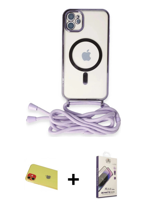 ieg™ iPhone 11 Kılıf Eksen Özel Seri - Siyah Bilvis 3D Mat Cam Ekran Koruyucu + Kırmızı Rainbow Kame