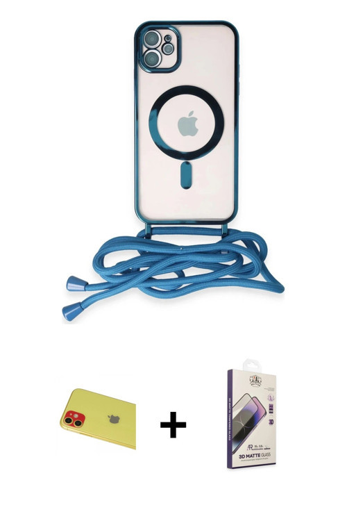 ieg™ iPhone 11 Kılıf Eksen Özel Seri - Siyah Bilvis 3D Mat Cam Ekran Koruyucu + Kırmızı Rainbow Kame