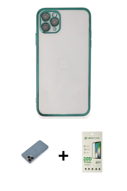 ieg™ iPhone 11 Pro Max Kılıf Vadi Minimal - Siyah 20D Premium Cam Ekran Koruyucu + Siyah Metal Kamer