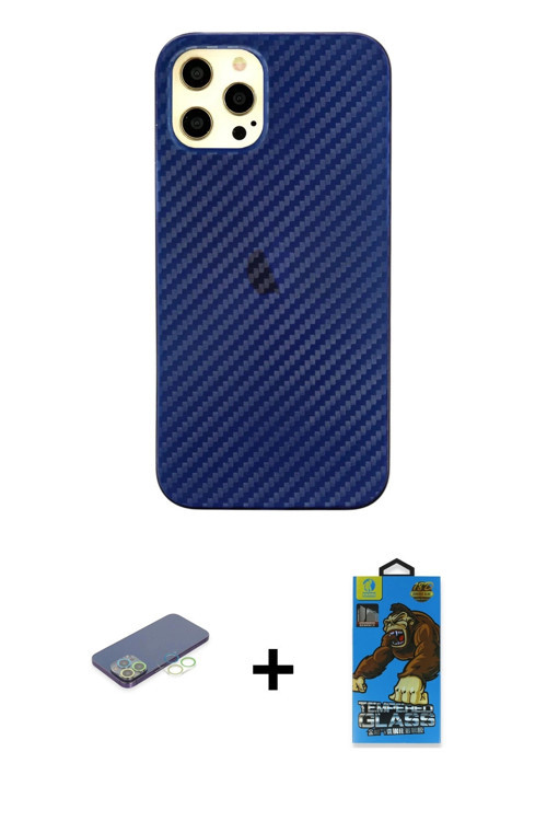 ieg™ iPhone 12 Pro Max Kılıf Nova Çizgi - Siyah 18D Cam Ekran Koruyucu + Yeşil Renkli Kamera Lens Ko