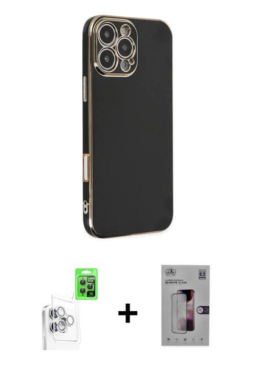 ieg™ iPhone 16 Pro Max Kılıf Yankı Serisi - Siyah Bilvis 3D Mat Cam Ekran Koruyucu + Beyaz Raze Meta