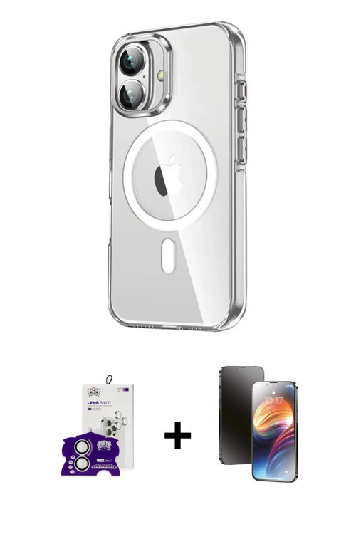 ieg™ iPhone 16 Kılıf Nova Doku - Siyah 3D Antistatik Mat Seramik Nano Ekran Koruyucu + Gümüş Bilvis
