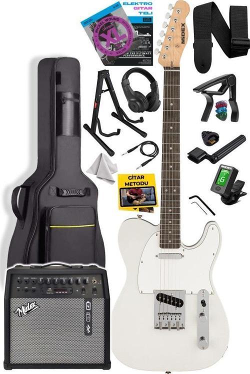 TLX-50WH-50AMP Tele Kasa Gül Klavye 2 Single-Coil 50W Amfili Elektro Gitar