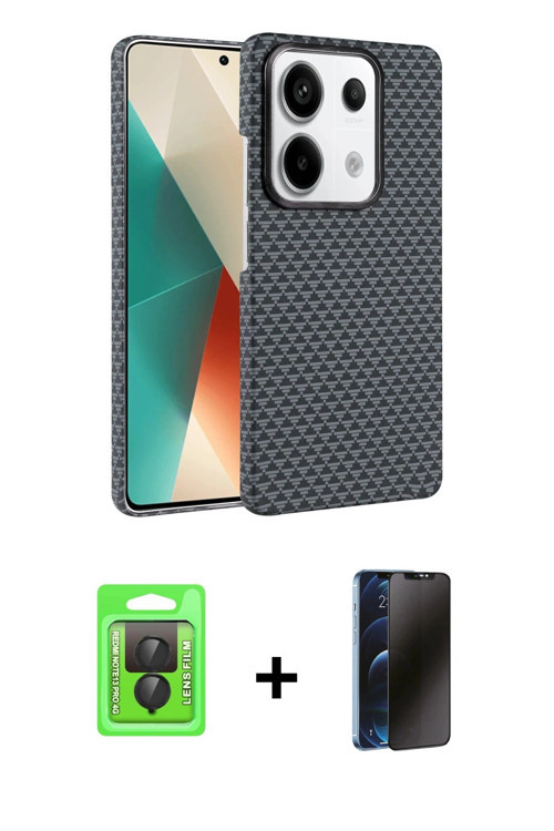ieg™ Redmi Note 13 Pro 4G Kılıf Doruk Serisi - Siyah 3D Antistatik Hayalet Cam Ekran Koruyucu + Siya