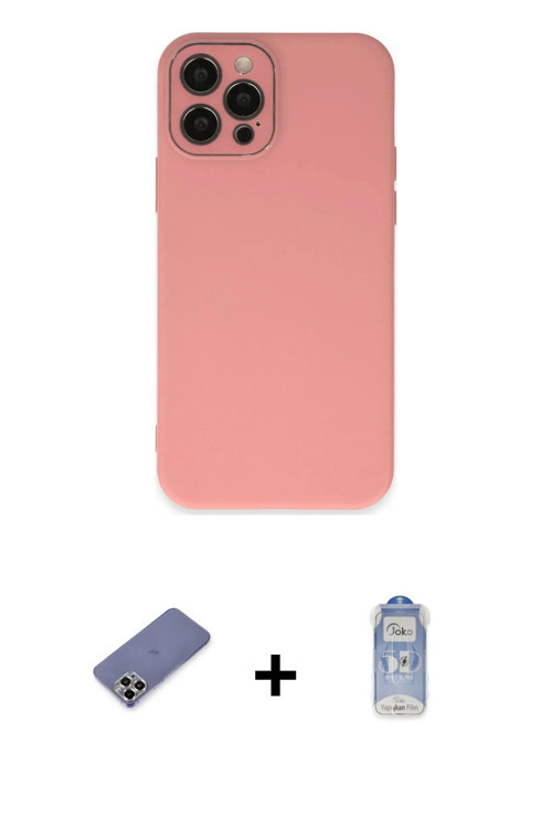 ieg™ iPhone 12 Pro Max Kılıf Çekirdek Modern Serisi - Siyah Joko Magic 5D Cam + Gold Metal Kamera Le