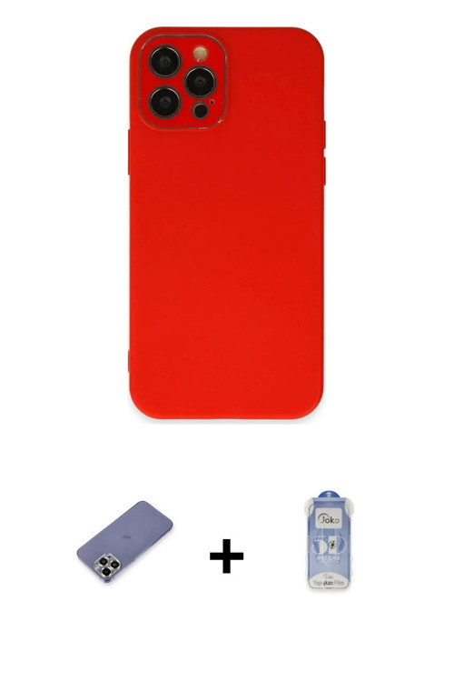 ieg™ iPhone 12 Pro Max Kılıf Çekirdek Modern Serisi - Siyah Joko Magic 5D Cam + Gold Metal Kamera Le