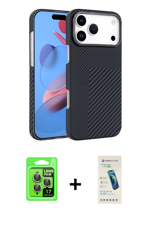 ieg™ iPhone 17 Pro Kılıf Doruk Serisi - Şeffaf Pasifik Cam Ekran Koruyucu + Gri Raze Metal Kamera Le