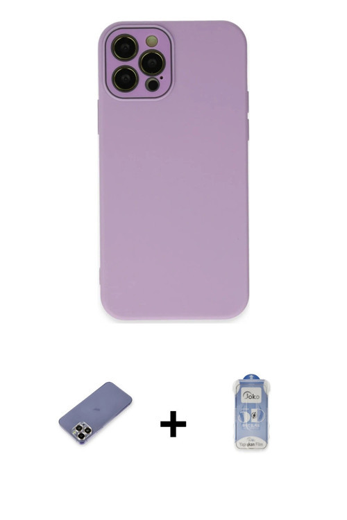ieg™ iPhone 12 Pro Max Kılıf Çekirdek Modern Serisi - Siyah Joko Magic 5D Cam + Gold Metal Kamera Le