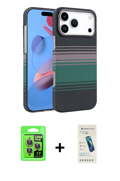 ieg™ iPhone 17 Pro Kılıf Doruk Serisi - Şeffaf Pasifik Cam Ekran Koruyucu + Gri Raze Metal Kamera Le