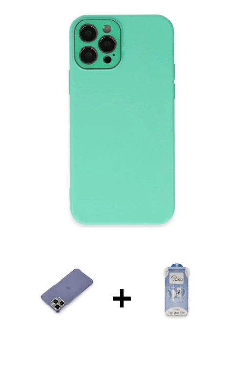ieg™ iPhone 12 Pro Max Kılıf Çekirdek Modern Serisi - Siyah Joko Magic 5D Cam + Gold Metal Kamera Le
