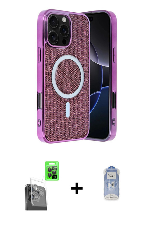 ieg™ iPhone 16 Pro Kılıf Eksen Çizgi - Siyah Joko Magic 5D Cam + Siyah Raze Metal Kamera Lens