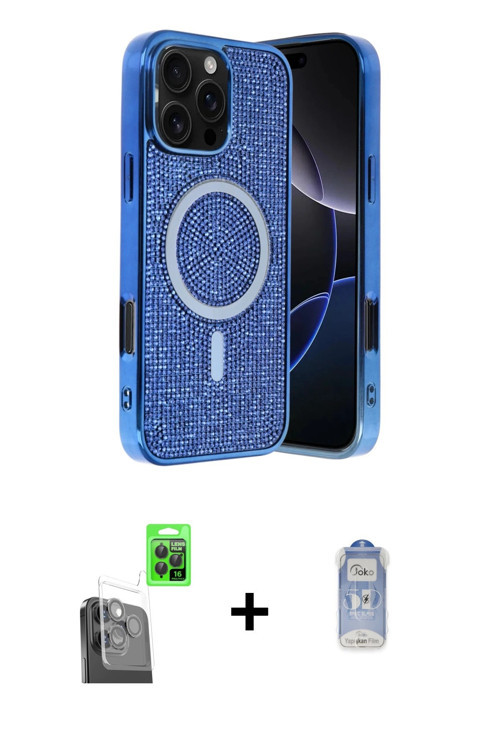 ieg™ iPhone 16 Pro Kılıf Eksen Çizgi - Siyah Joko Magic 5D Cam + Siyah Raze Metal Kamera Lens