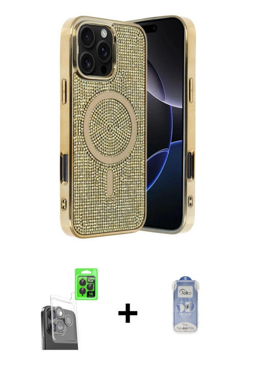 ieg™ iPhone 16 Pro Kılıf Eksen Çizgi - Siyah Joko Magic 5D Cam + Siyah Raze Metal Kamera Lens