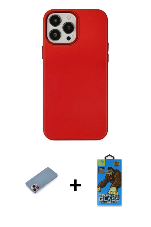 ieg™ iPhone 13 Pro Max Kılıf Çekirdek Çizgi - Siyah 18D Cam Ekran Koruyucu + Pembe Shine Kamera Lens