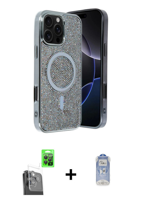 ieg™ iPhone 16 Pro Kılıf Eksen Çizgi - Siyah Joko Magic 5D Cam + Siyah Raze Metal Kamera Lens