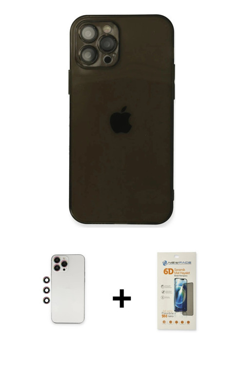 ieg™ iPhone 12 Pro Kılıf Ahenk Doku - Siyah 6D Mat Seramik Hayalet Nano Ekran Koruyucu + Gökkuşağı S