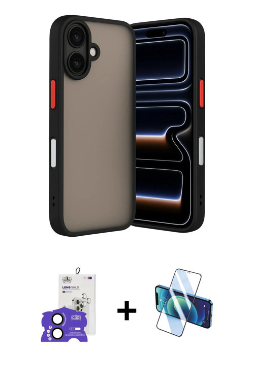 ieg™ iPhone 17 Kılıf Ahenk Çizgi Serisi - Siyah 3D Antistatik Cam Ekran Koruyucu + Siyah Bilvis Tita
