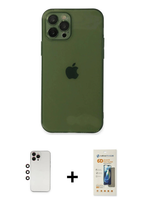 ieg™ iPhone 12 Pro Kılıf Ahenk Doku - Siyah 6D Mat Seramik Hayalet Nano Ekran Koruyucu + Gökkuşağı S