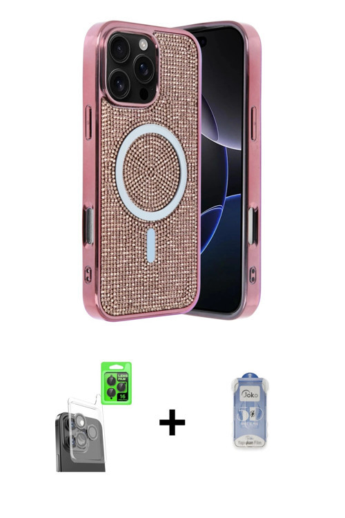 ieg™ iPhone 16 Pro Kılıf Eksen Çizgi - Siyah Joko Magic 5D Cam + Siyah Raze Metal Kamera Lens