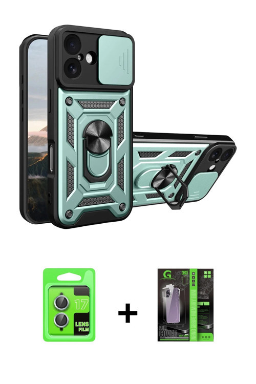 ieg™ iPhone 17 Kılıf Ahenk Klasik - Şeffaf 360 Full Body Arka Koruyucu + Açık Mavi Raze Metal Kamera