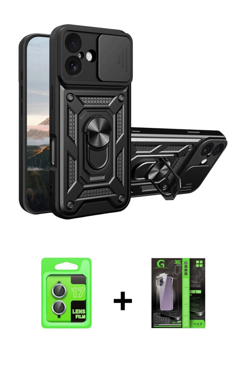 ieg™ iPhone 17 Kılıf Ahenk Klasik - Şeffaf 360 Full Body Arka Koruyucu + Açık Mavi Raze Metal Kamera