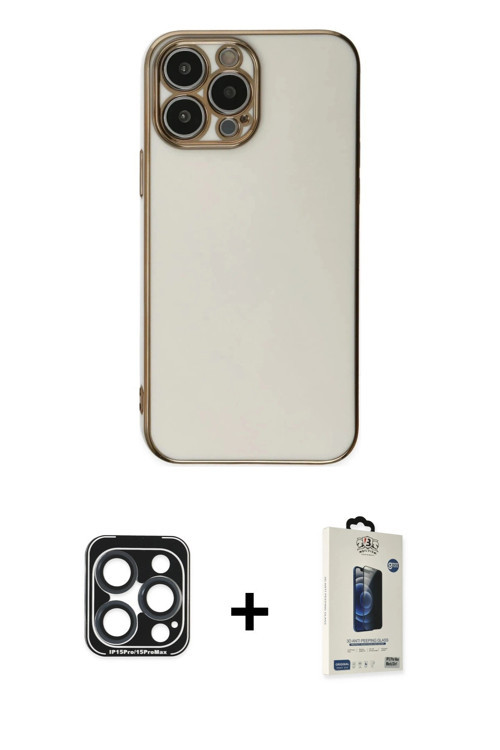 ieg™ iPhone 15 Pro Max Kılıf Yankı Serisi - Siyah Bilvis Hayalet Cam Ekran Koruyucu + Lacivert PVD M