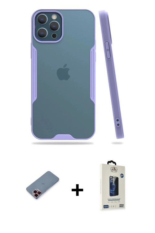ieg™ iPhone 12 Pro Max Kılıf Atlas Asil Serisi - Siyah Bilvis Hayalet Cam Ekran Koruyucu + Kırmızı M