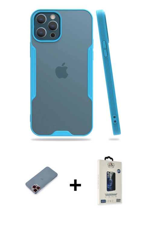 ieg™ iPhone 12 Pro Max Kılıf Atlas Asil Serisi - Siyah Bilvis Hayalet Cam Ekran Koruyucu + Kırmızı M