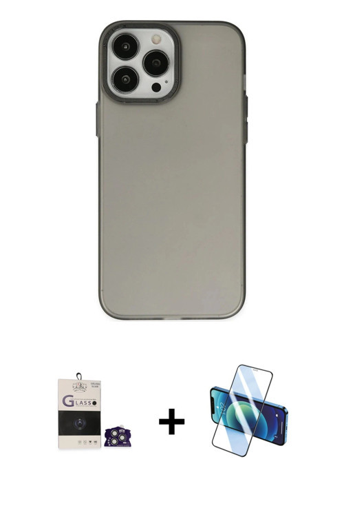 ieg™ iPhone 14 Pro Max Kılıf Ahenk Çizgi Prime - Siyah 3D Antistatik Cam Ekran Koruyucu + Gümüş Bilv
